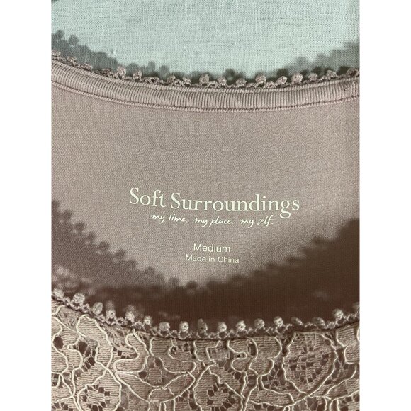 Soft Surroundings Women's Pink Medium Short Sleeve Super Soft Blouse With Lace - Picture 2 of 7